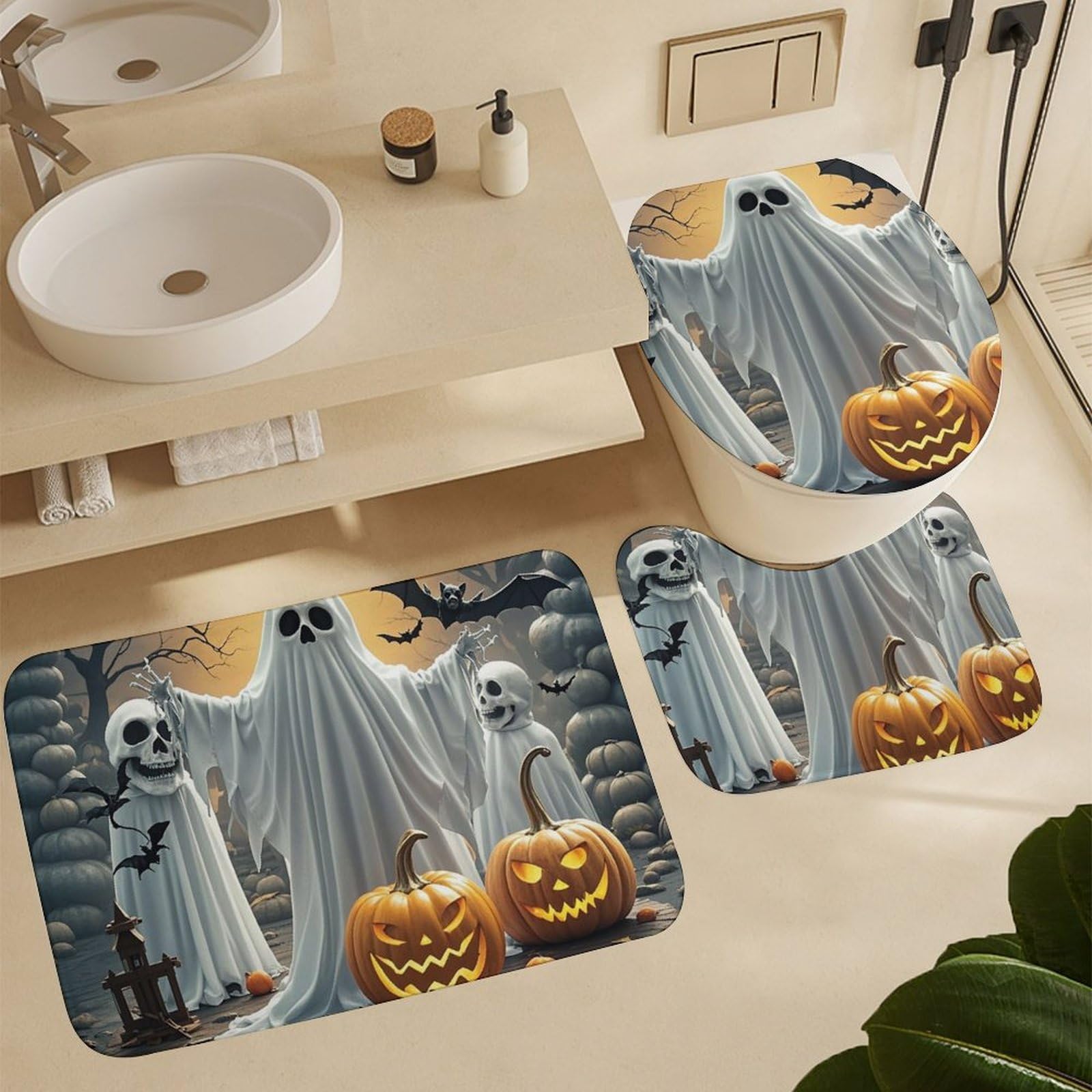 Tapis de bain lanterne citrouille doux pour éviter les sols froids