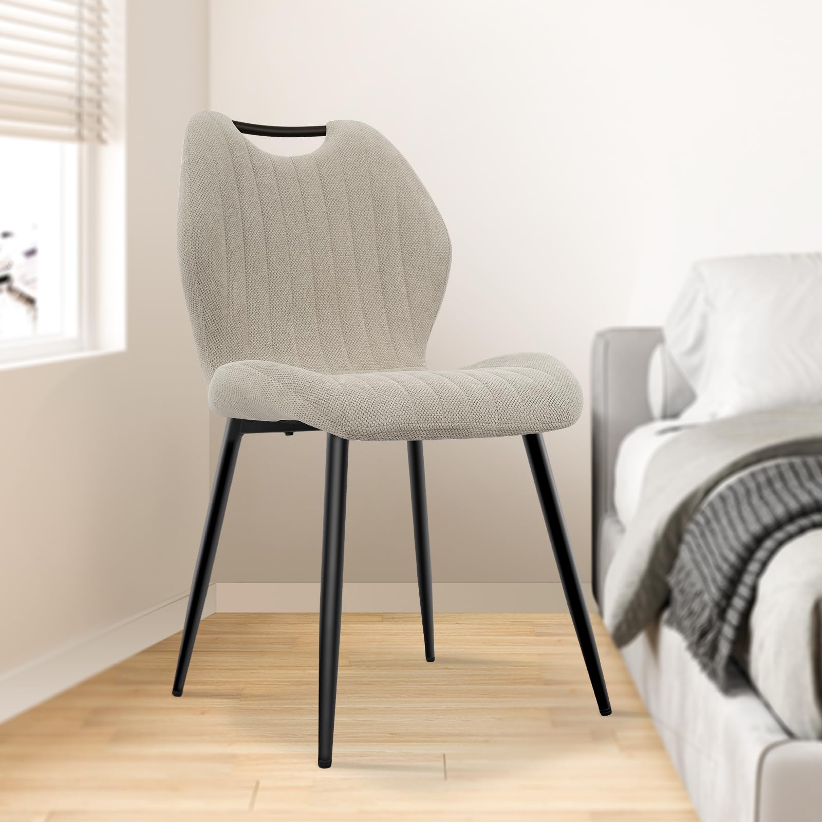 WAFTING Lot de 6 Chaises de Salle à Manger, Rembourrées, avec Dossier Haut, en Tissu et Pieds en Métal Laqué Noir, pour Salle à Manger, Chambre à Coucher et Réception, Kaki