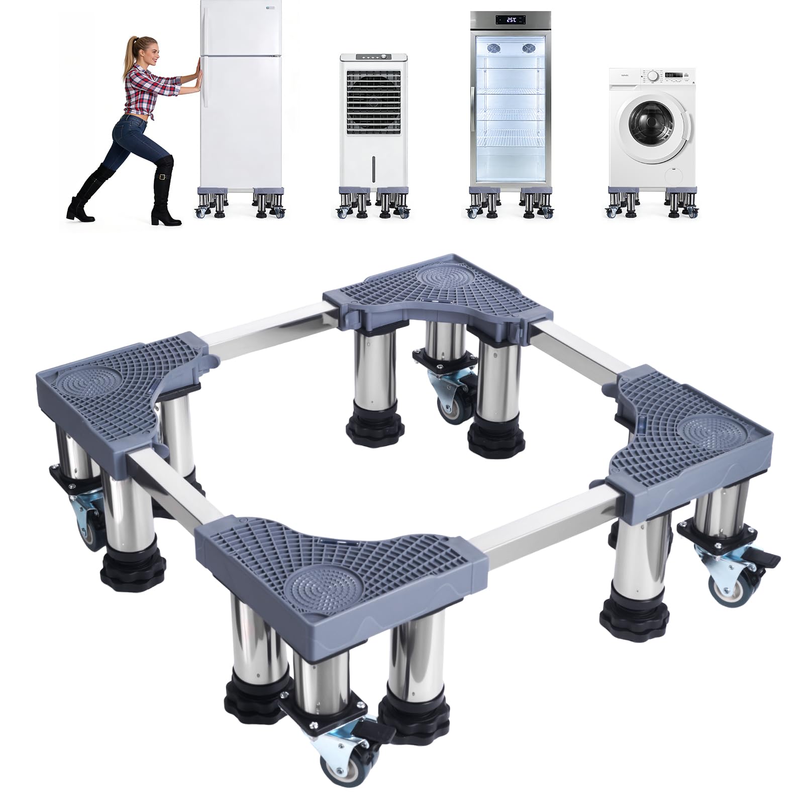 Soporte lavadora secadora ajustable con ruedas carga 200kg 8