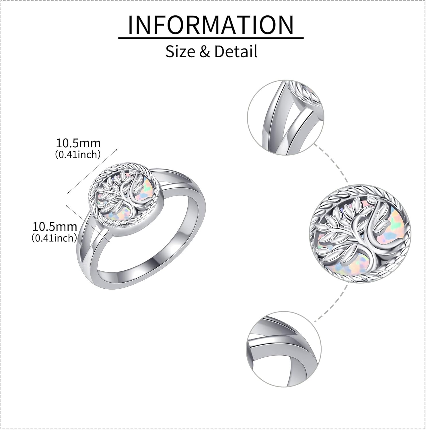MONGAS Tree of Life Sterling Silver Created Opal 7/8/9 Ring Tree of Life Jewelry for Women - Image 3