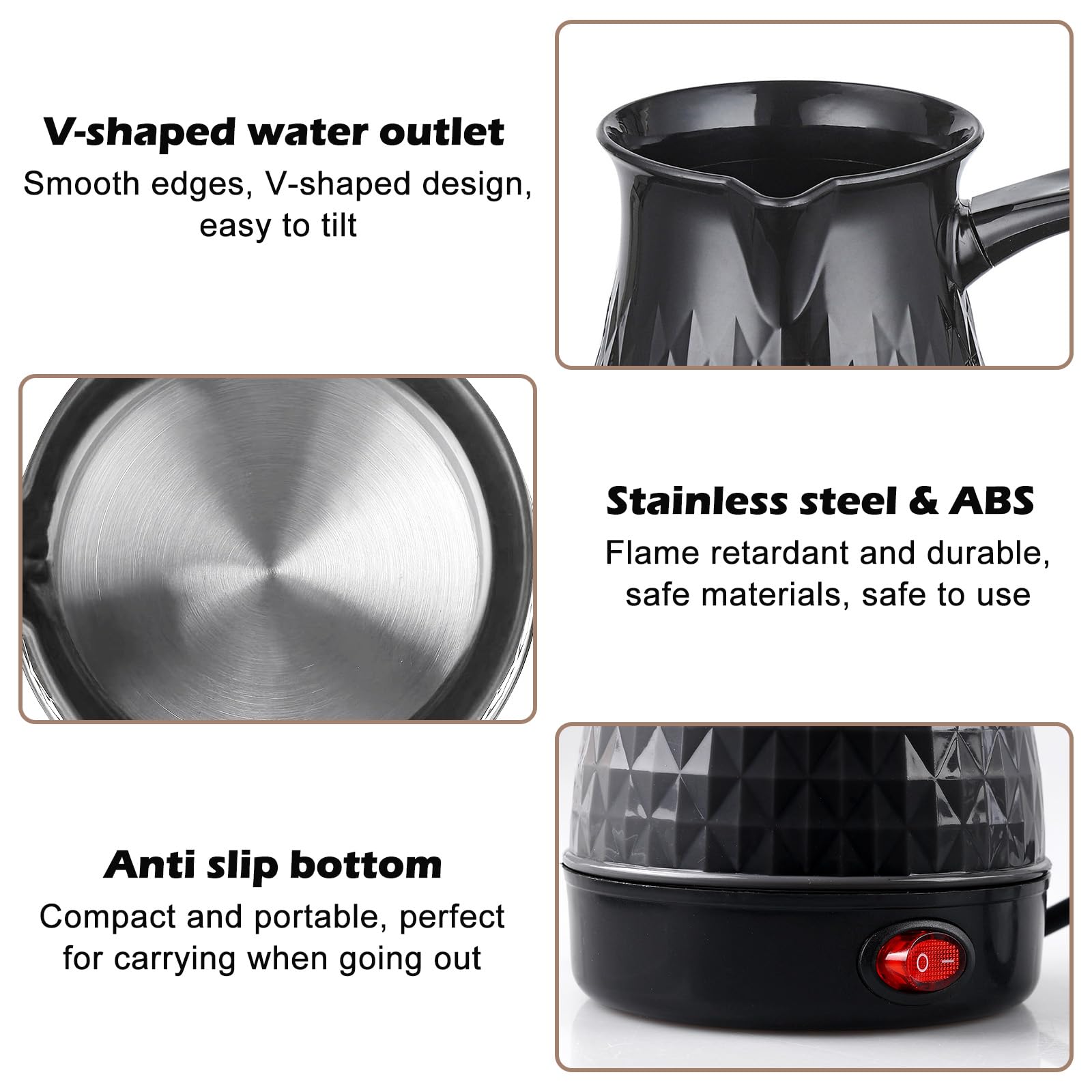BORDEAG Caffettiera elettrica da 500 ml, macchina da caffè turco, 600 W, 220 V, a induzione, caffettiera turca, per la casa, caffettiera turca