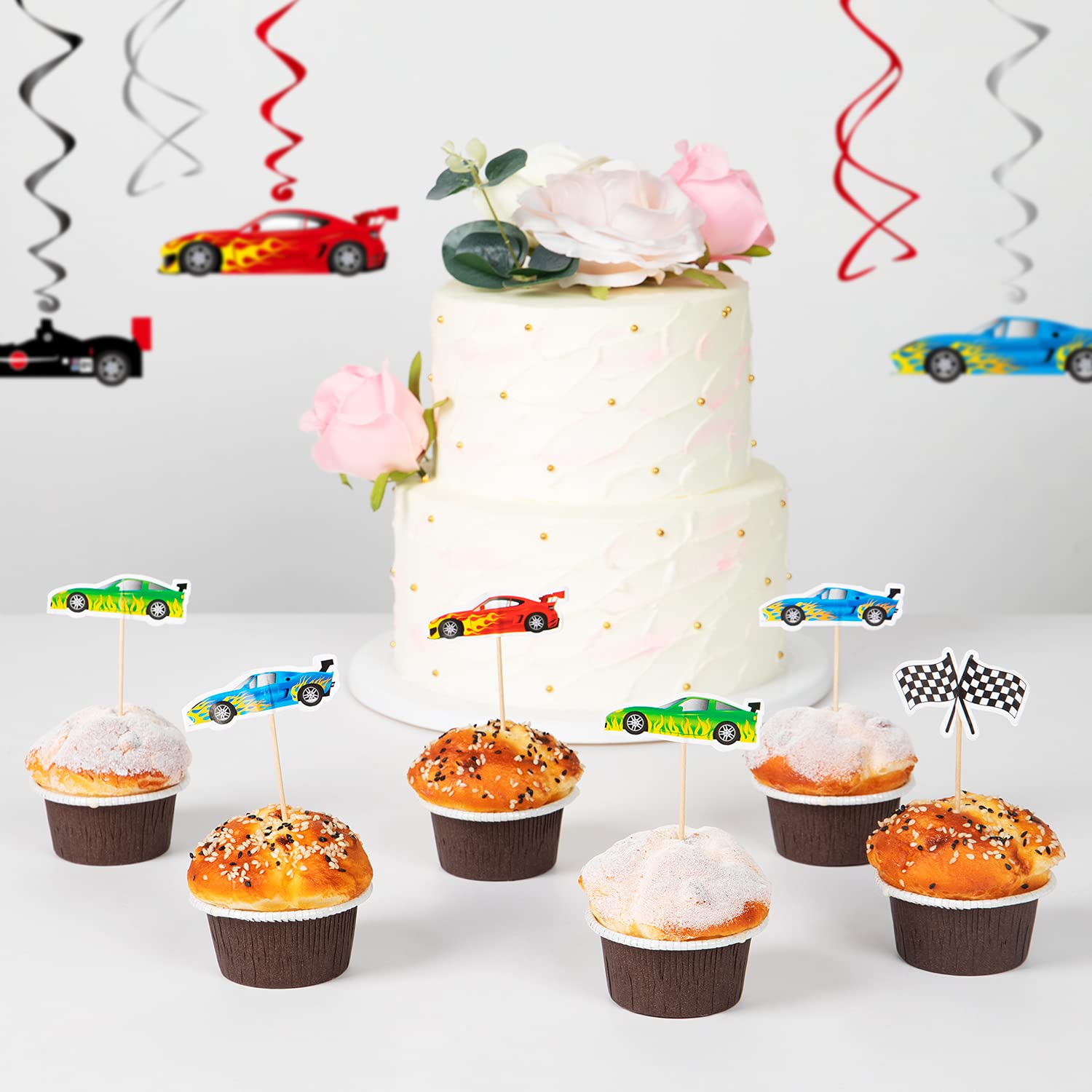 DECORLIFE Race Car Birthday Party Decorations, Car Theme Party Supplies