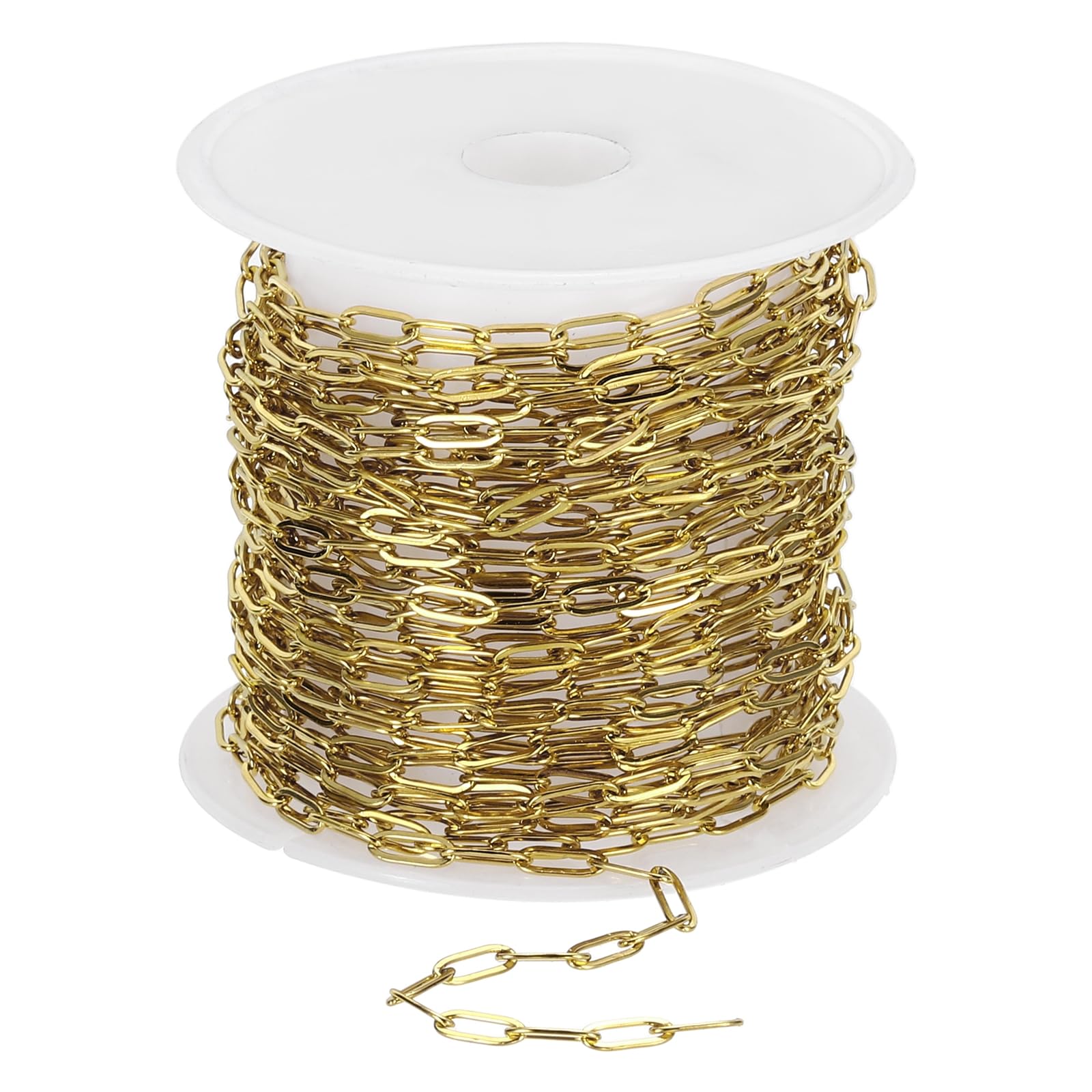 sourcing map 16.4 ft Paper Clip Chain, 2.5mm/0.1" Width Stainless Steel Chains for Jewelry Making Oval Link Chains Roll for Necklace Bracelet, Gold