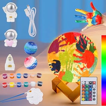 Minleway 16 Colors Rechargeable Paint Your Own Moon Lamp Kit, DIY Night Light Arts & Crafts Kit Gift for Kids, Women,Teen Girls Boy Birthday Ages 5 6 7 8 9 10 11 12 Bulk Kindergarten Home Decor