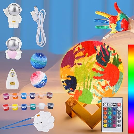 [ Update 2024] Paint Your Own Moon Lamp Kit, 5.9 inches-Button Battery Type DIY Moon Night Light for Kids Art Supplies Creativity Arts & Crafts Kit for Kids, Teen Girls Boy Birthday…