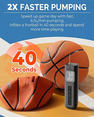 Vista 7 de ETENWOLF P200 Electric Ball Pump 2000mAh Sports Air Pump with Digital Pressure Gauge, Fast Inflation & Deflation for Basketball Soccer Volleyball