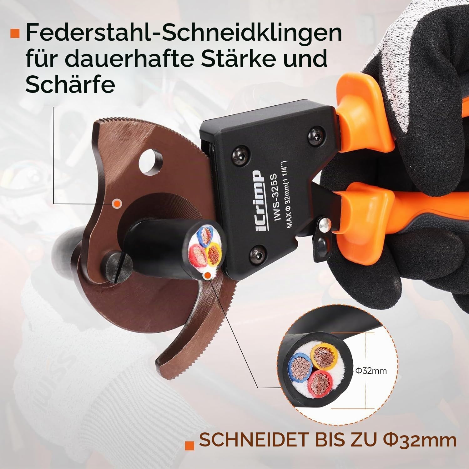 iCrimp IWS-325S Ratschen-Kabelschneider bis Ø32 mm