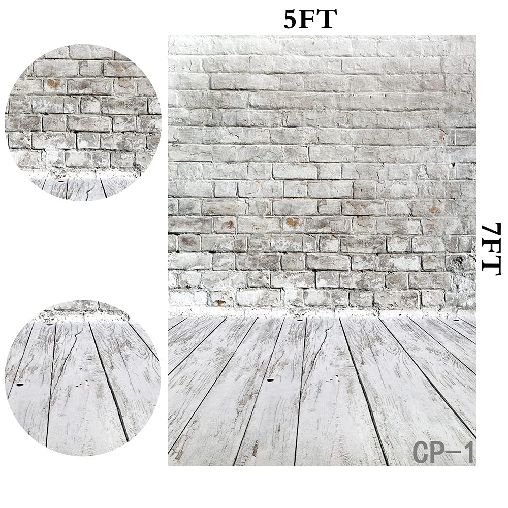 Buy LYWYGG 5x7FT White brick wall and wooden floor backdrop White brick