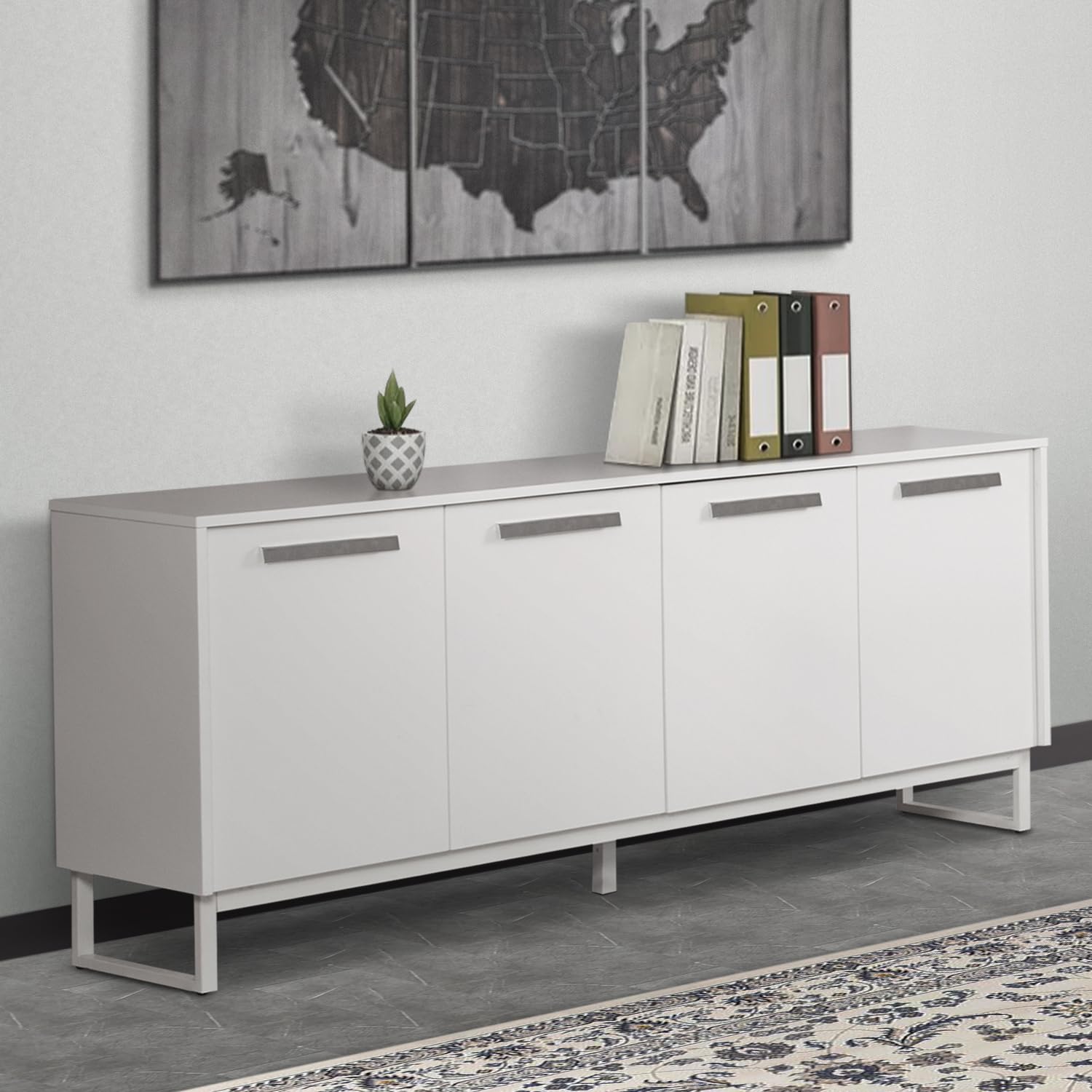 baroda 4-shelf contemporary particle board/wood credenza in white