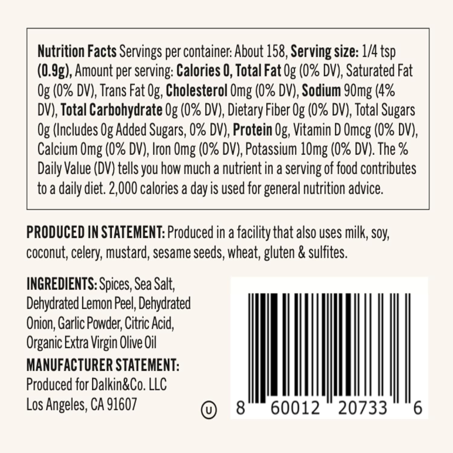 Dalkin & Co. Lemon Pepper Chicken Wing Seasoning, Bright Lemon Peel, Black Pepper, Garlic & Onion Blend, Clean Flavor with No Fillers or Additives, Eco-Friendly Reusable Jar, 5 oz
