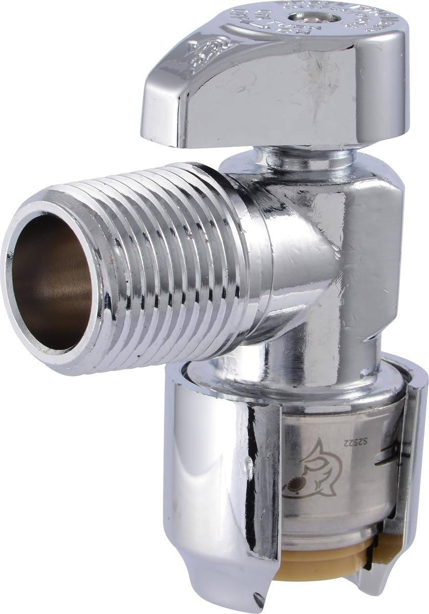 Max 1/2 x 1/2 Inch MIP Angle Stop Valve, Quarter Turn, Push to Connect Brass Plumbing Fitting, Brushed Nickel Finish, PEX Pipe, Copper, CPVC, PE-RT, HDPE, UR24946