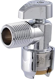 Max 1/2 x 1/2 Inch MIP Angle Stop Valve, Quarter Turn, Push to Connect Brass Plumbing Fitting, Brushed Nickel Finish, PEX Pipe, Copper, CPVC, PE-RT, HDPE, UR24946