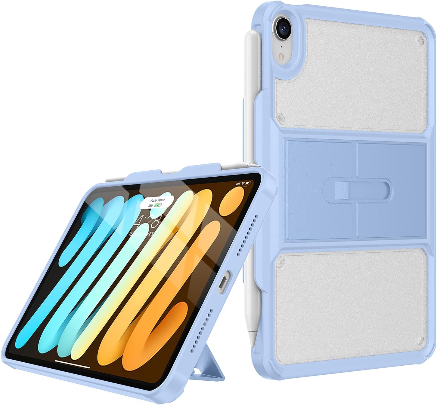 Tuosake iPad Mini Case for iPad Mini 6 2021 8.3 inch with Pencil Holder，[Support 2nd Gen Pencil Wireless Charging] Hard PC Back Cover with Foldable Stand for iPad Mini 6th Generation-Sky Blue