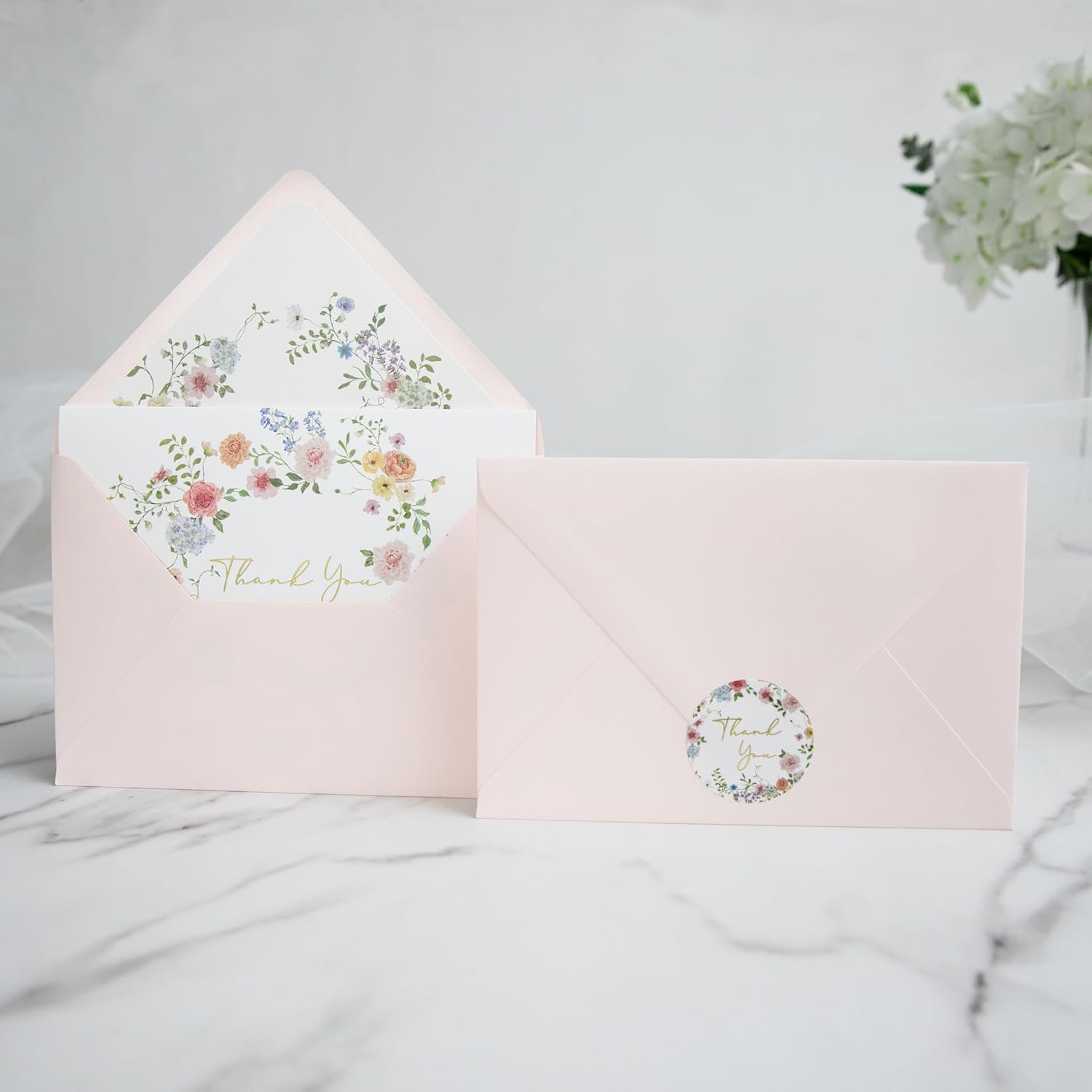 ponatia 50 PACK Blush Pink Thank You Cards With Envelopes, Gold Foil Print Greeting Cards With Adhesive Envelopes & Stickers for Wedding, Bridal Showers, Baby Showers, Birthday, All Occasion