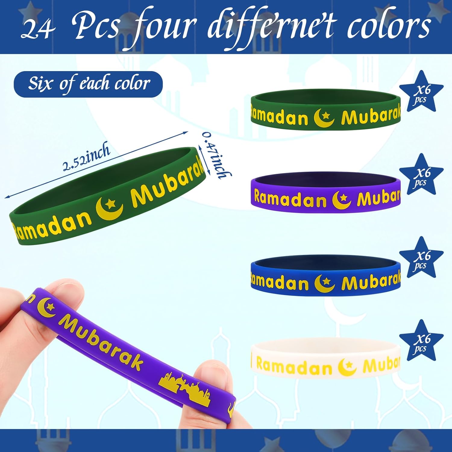 Ctosree 96Pcs/24Set Eid Mubarak Gifts Bulk Ballpoint Pens with Greeting Cards Eid Ballpoint Pens Bookmark Card and Silicone Bracelet Ramadan Islamic Party Favors Goodie Bag Fillers Stuffers