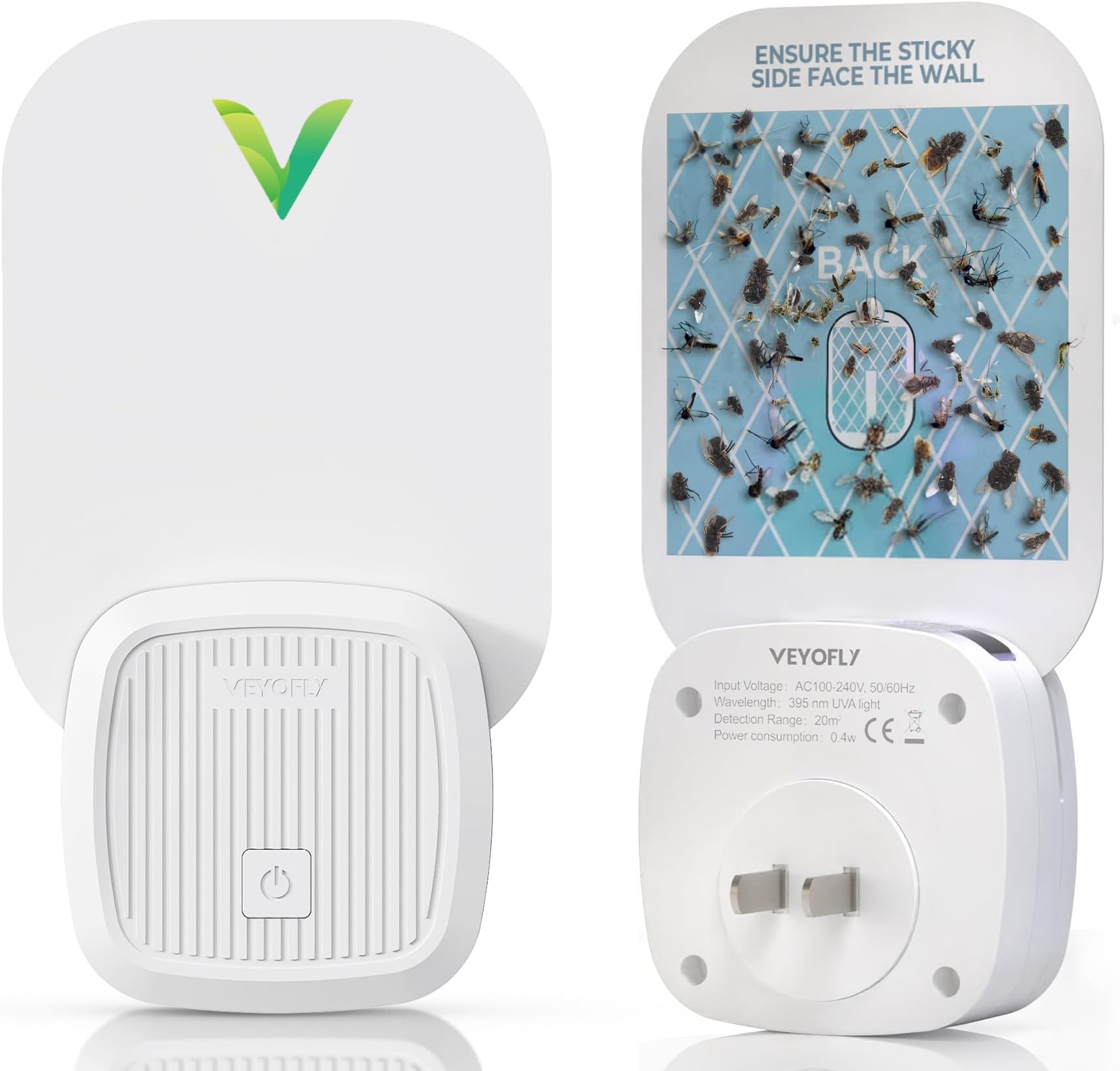 VEYOFLY Trap Flying Insects Plug, Flies Fruit Indoor, Home Safe, Anti Insect Light, Mosquito Trap, Fruit Flies, Gnats, Fleas, Odorless (1 Devices + 3 Refills)