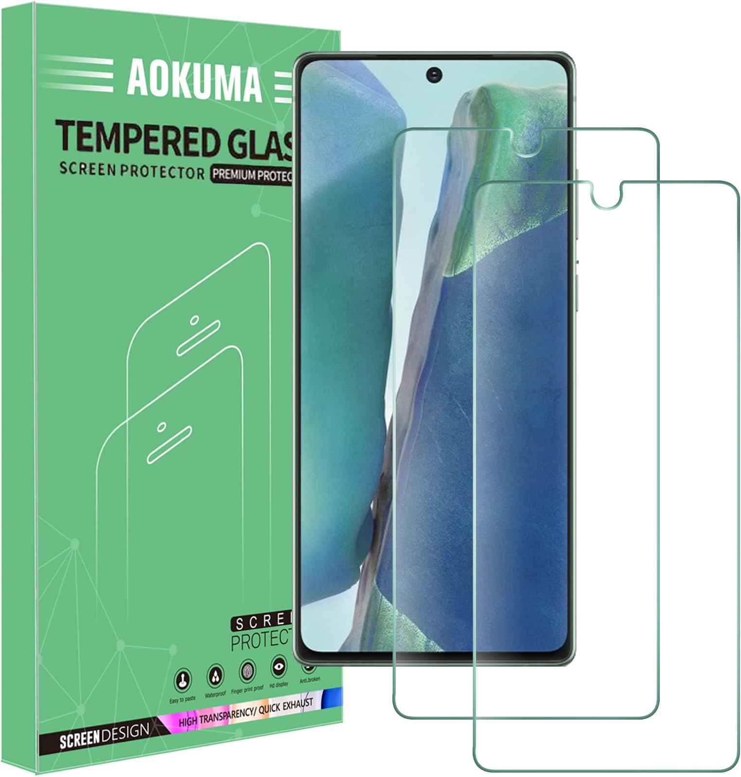 AOKUMASamsung Galaxy note 20 Tempered Glass Screen Protector, [2 Pack] Premium Quality Guard Film, Case Friendly, Comfortable Round Edge,Shatterproof, Shockproof, Scratchproof oilproof