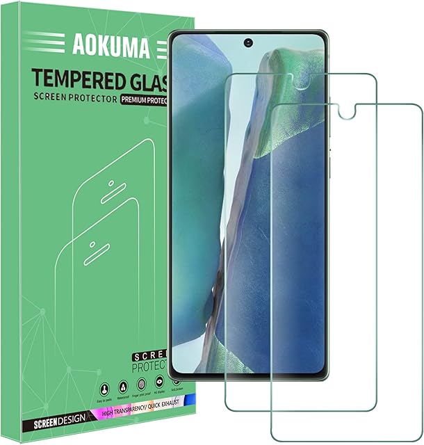 AOKUMA Samsung Galaxy note 20 Tempered Glass Screen Protector, [2 Pack] Premium Quality Guard Film, Case Friendly, Comfortable Round Edge,Shatterproof, Shockproof, Scratchproof oilproof