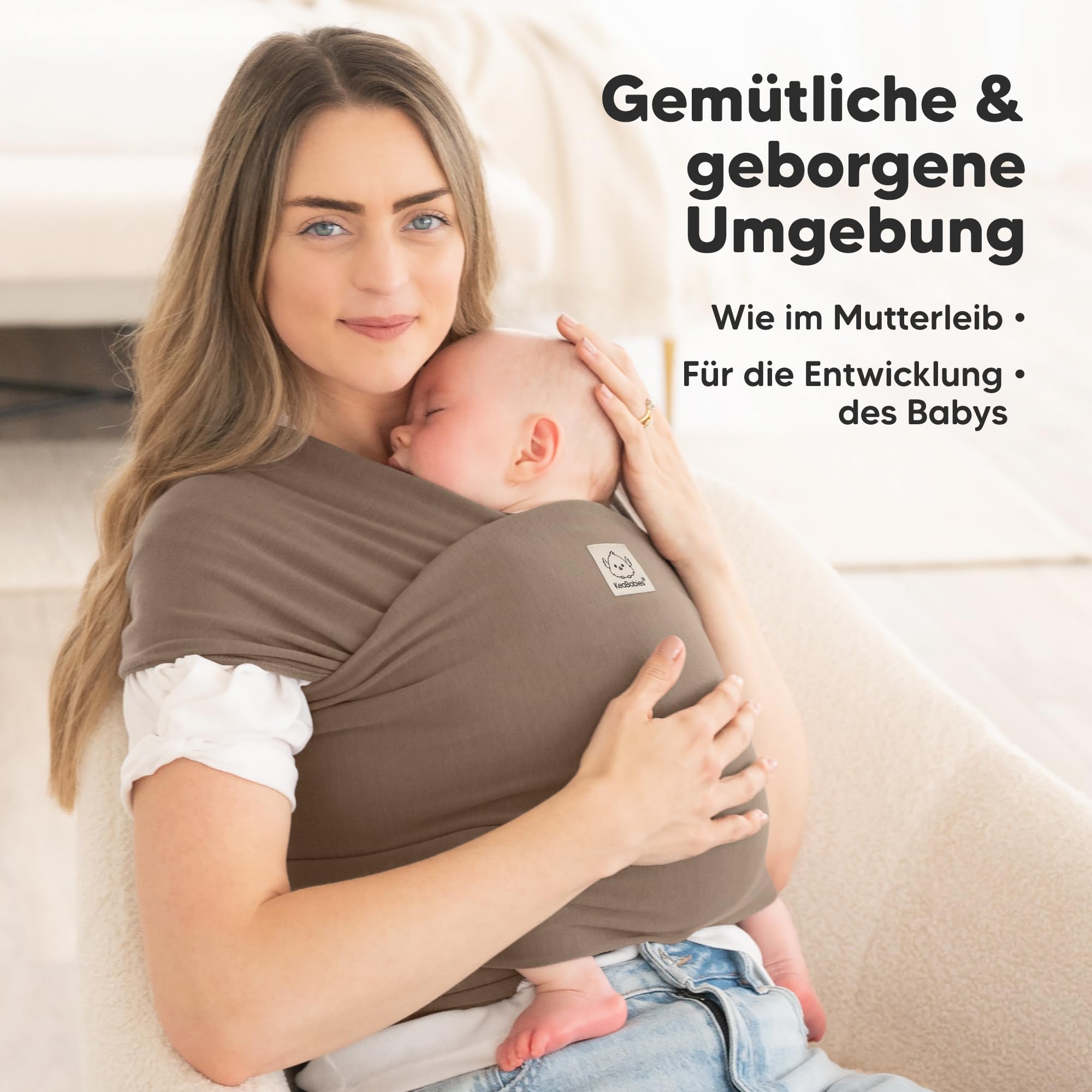 KeaBabies Babytrage Ab Geburt - Atmungsaktive Babytragetücher, Babytrage Neugeborene Ab Geburt, Babytuch Tragetuch Baby Neugeborene, Kleinkind Handfreie Baby Carrier (Saddle Brown)