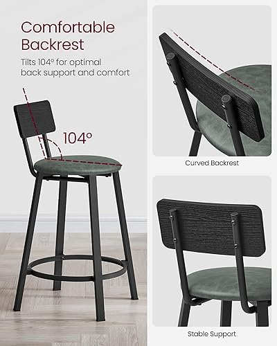 Miniatura 7 de VASAGLE Taburetes de bar, juego de 2 taburetes de desayuno tapizados de PU, taburetes de bar de 29.7 pulgadas con respaldo y reposapiés, montaje