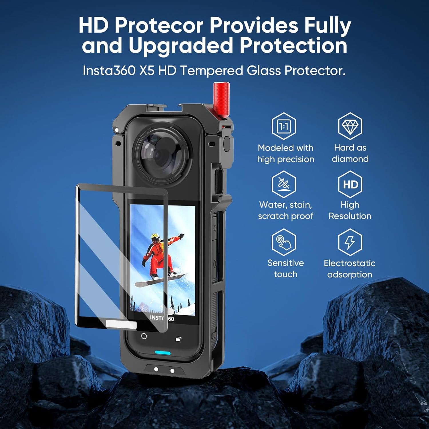 6-in-1 Accessories Kit for Insta360 X5, Included Insta 360 X5 Premium Lens Guard, Metal Protective Case, 2 Pack of Tempered Glass Film Screen Protector, Silicone Protective Cover Bundle Kit - Image 7