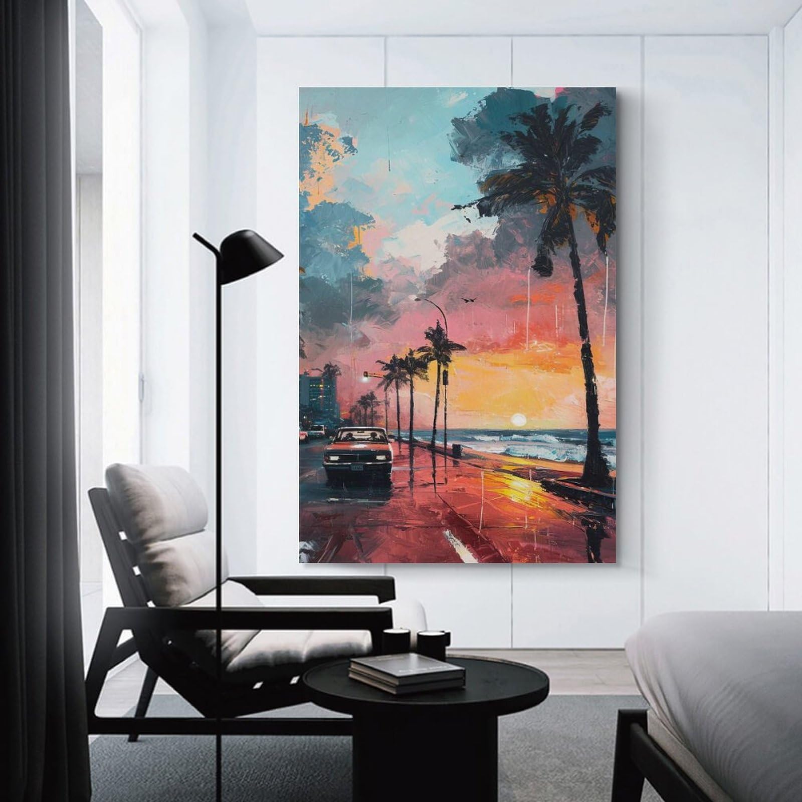 Junmoney Beachside Sunset Drive Wall Art Print 24x36inch(60x90cm), for Art Walls, Layered Displays Or Homes, Wall Decor Suited to Curated Displays