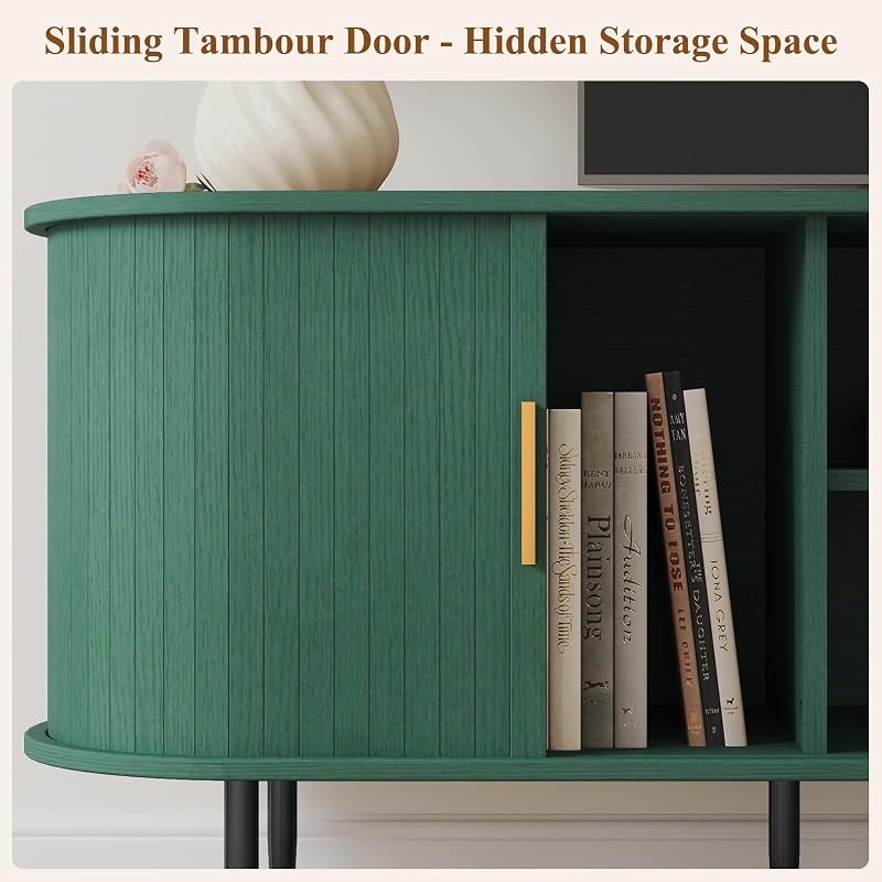 ARTPOWER 55" Modern TV Stand with Sliding Doors for TVs up to 60", Green image 6