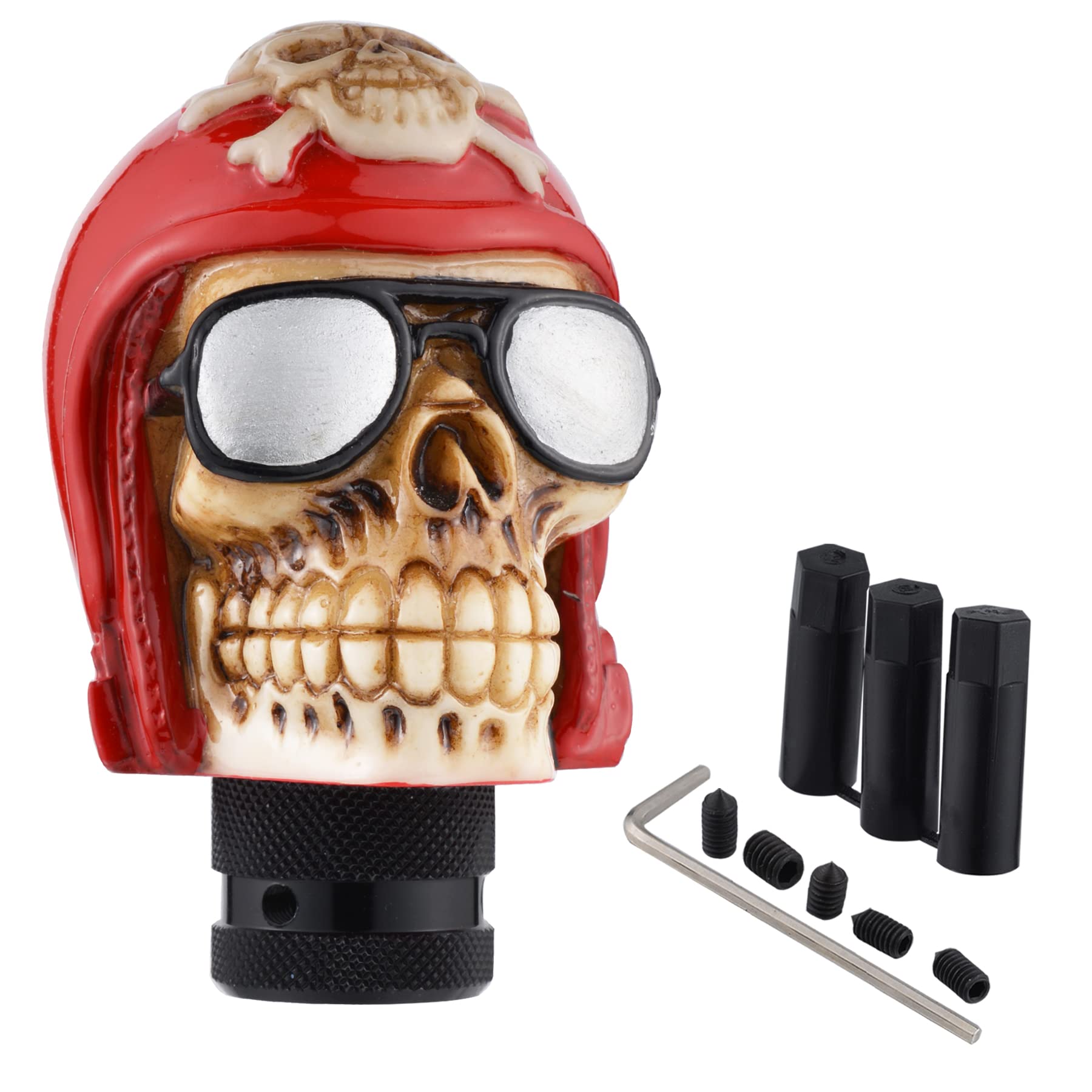 Padaodao Skull Gear Stick Knob Lever Shifter Handle Skeleton Shift Grip Head fit Most Manual Transmission Vehicles SUV Trucks Cars, Red