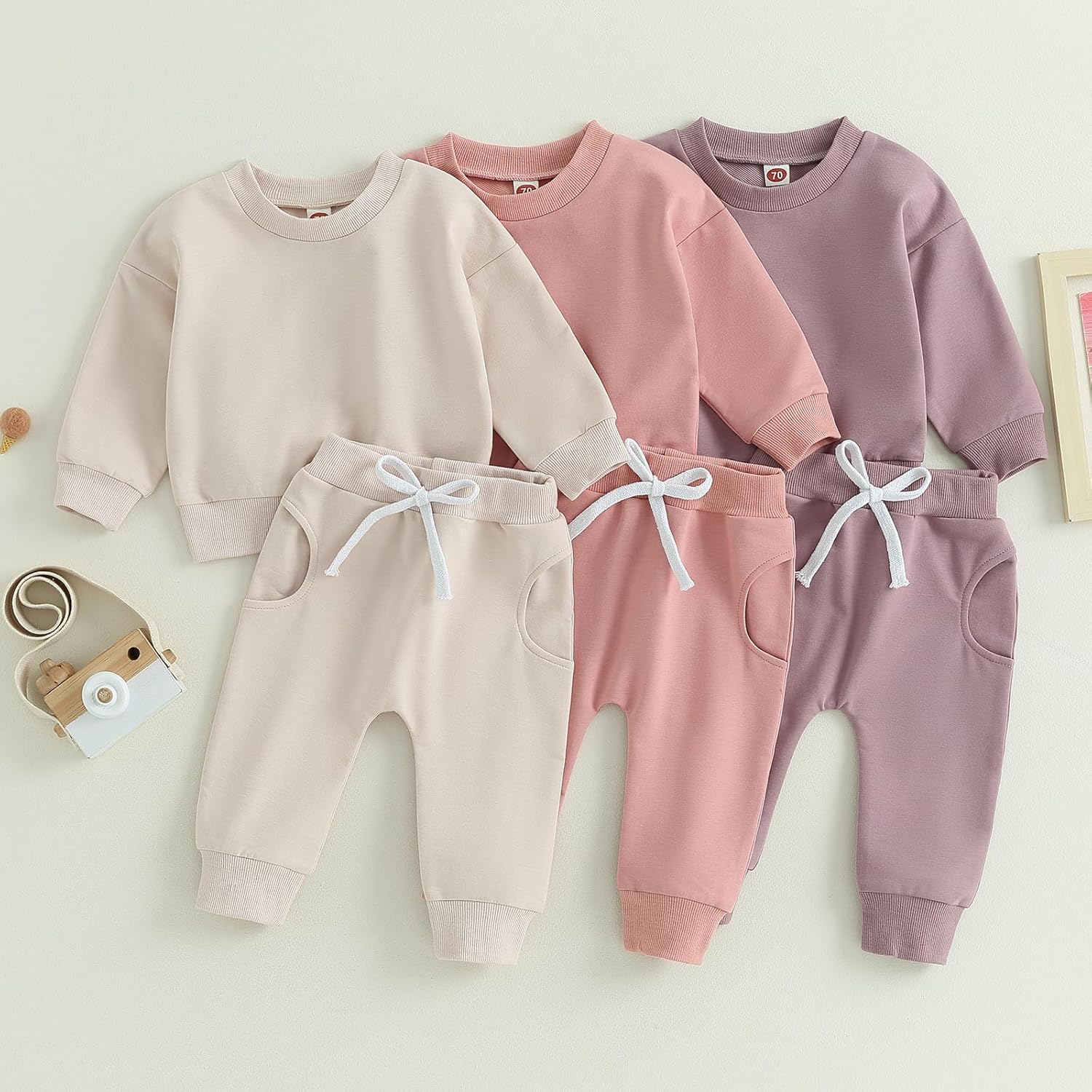 MAYUMMPY Baby Boys Girl Solid Color Outfit Sweatsuit Crewneck Sweatshirt Sweatpants Pants Set Fall Winter Clothes - Image 2