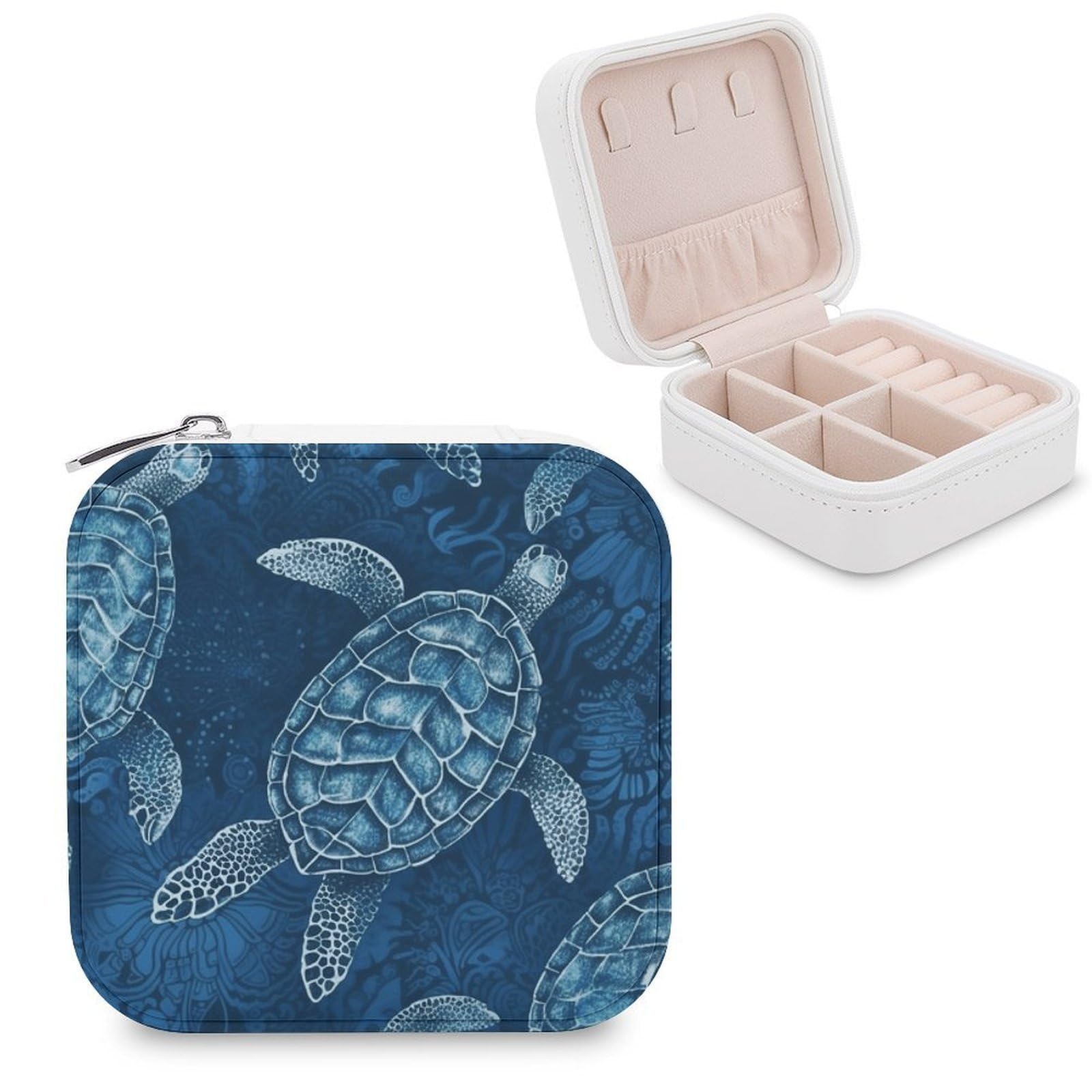 VstaDank Sea Turtle-Blue Jewelry Box for Women Custom Travel Jewelry Case Personalized Travel Jewelry Boxes Small Portable Jewelry Organizer Box for Rings Necklaces Bracelets Earring