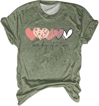 Funny T Shirts for Women Adult Humor One Day at A Time Printed Short Sleeve T-Shirt Crewneck Summer Cute Tshirts Top