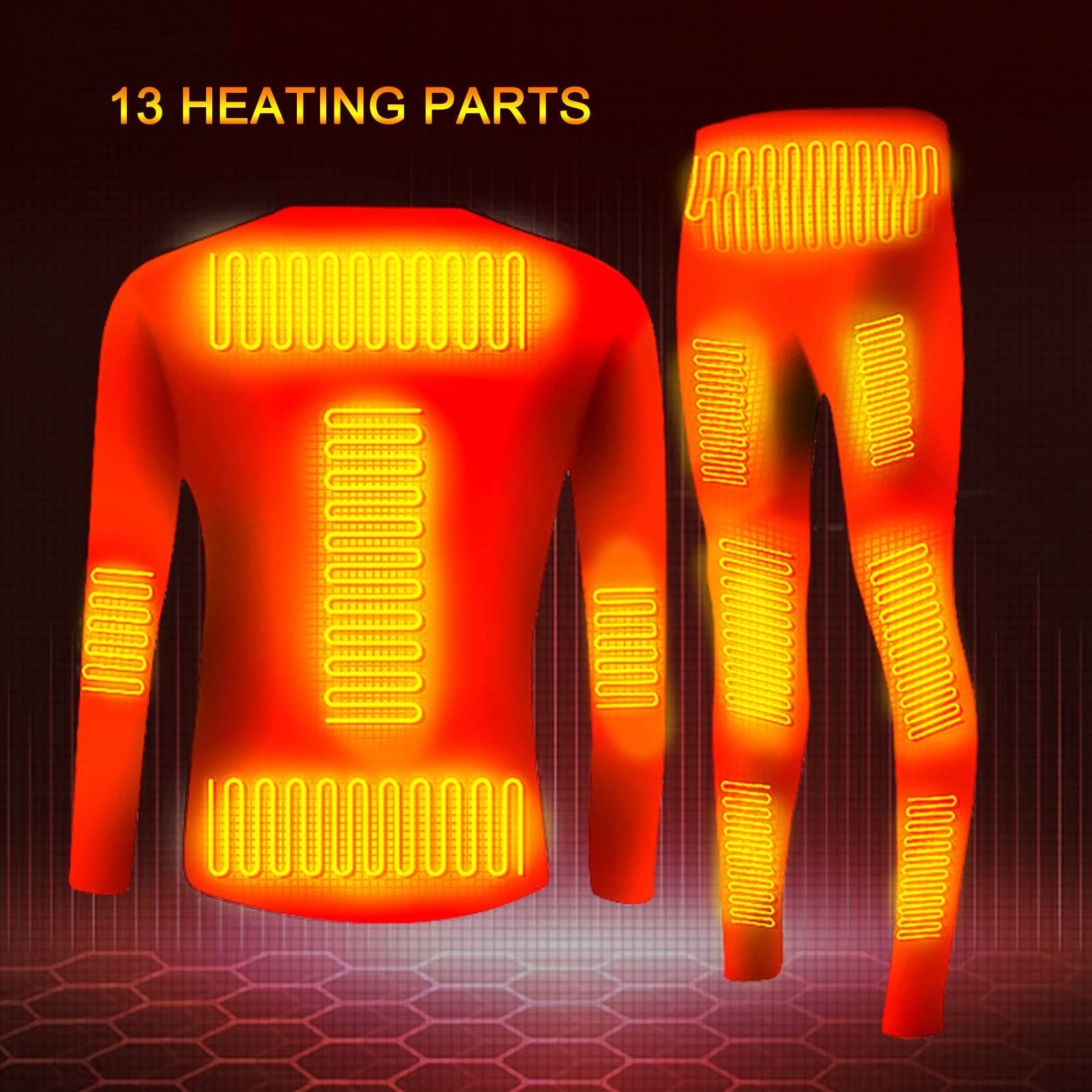 Conjunto de ropa interior térmica para hombres Camisas térmicas de manga larga con calefacción Pantalones Capa base con calefacción eléctrica USB Adecuado para acampar en invierno (Negro XXL