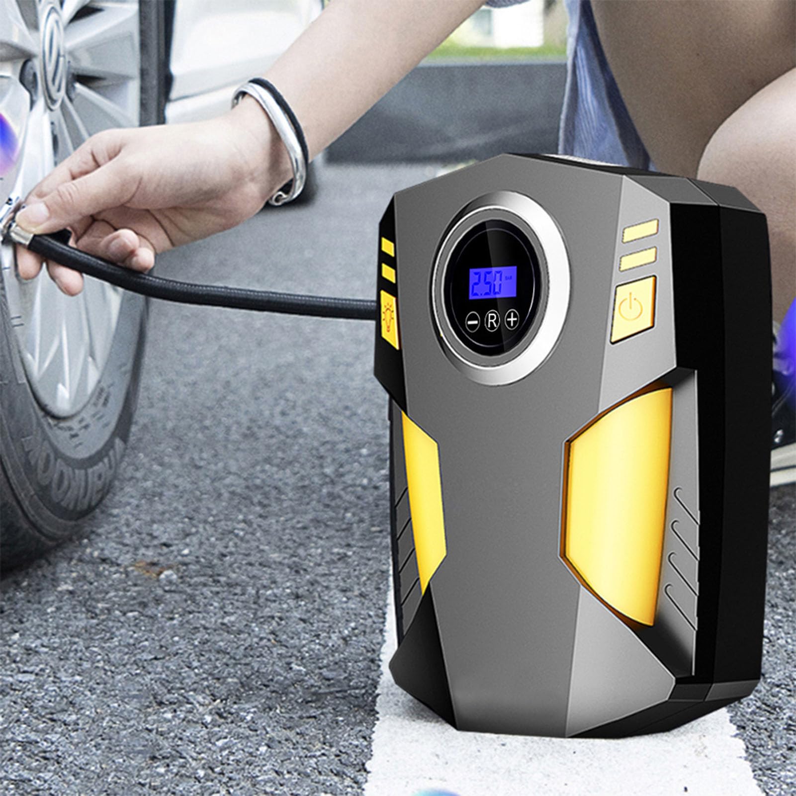 Cyfrowy inflator do opon z 19-cylindrowym silnikiem - Przenośna pompa kompresorowa 12 V DC do opon pojazdów i pojazdów nadmuchiwanych - Maksymalne ciśnienie 150 PSI z cyfrowym