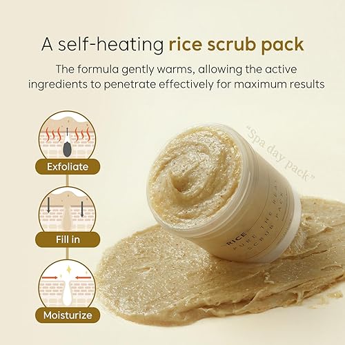 Miniatura 3 de THANKYOU FARMER Rice Pure The Real Scrub Pack, exfoliante facial coreano, vegano, fórmula autocalentable, especial para el hogar, spa, exfoliante