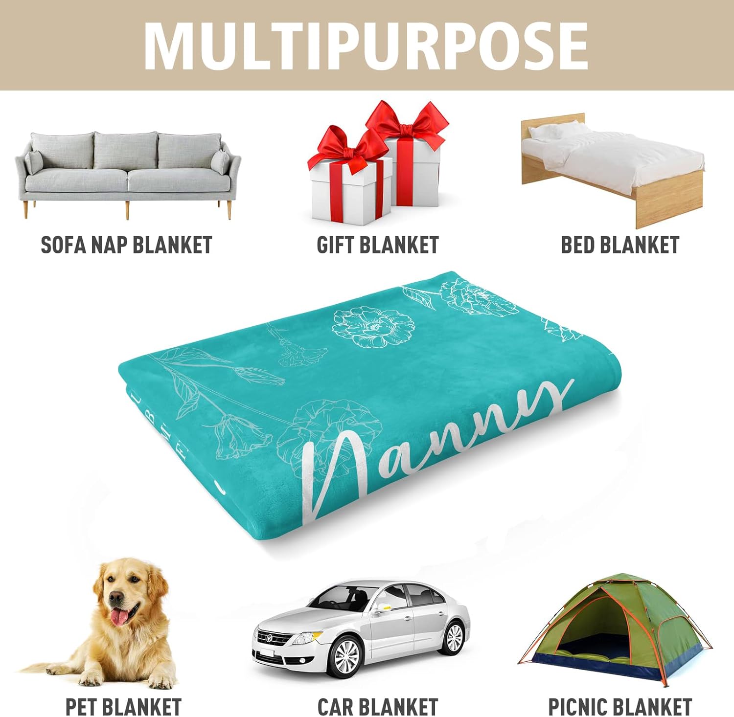 GiltGlimmer Nanny Gifts for Grandma, Gifts for Nanny Blanket, Nanny Birthday Gift from Grandkids, to My Nanny Nana Grandma Blanket 50" x 60", Teal - Image 6