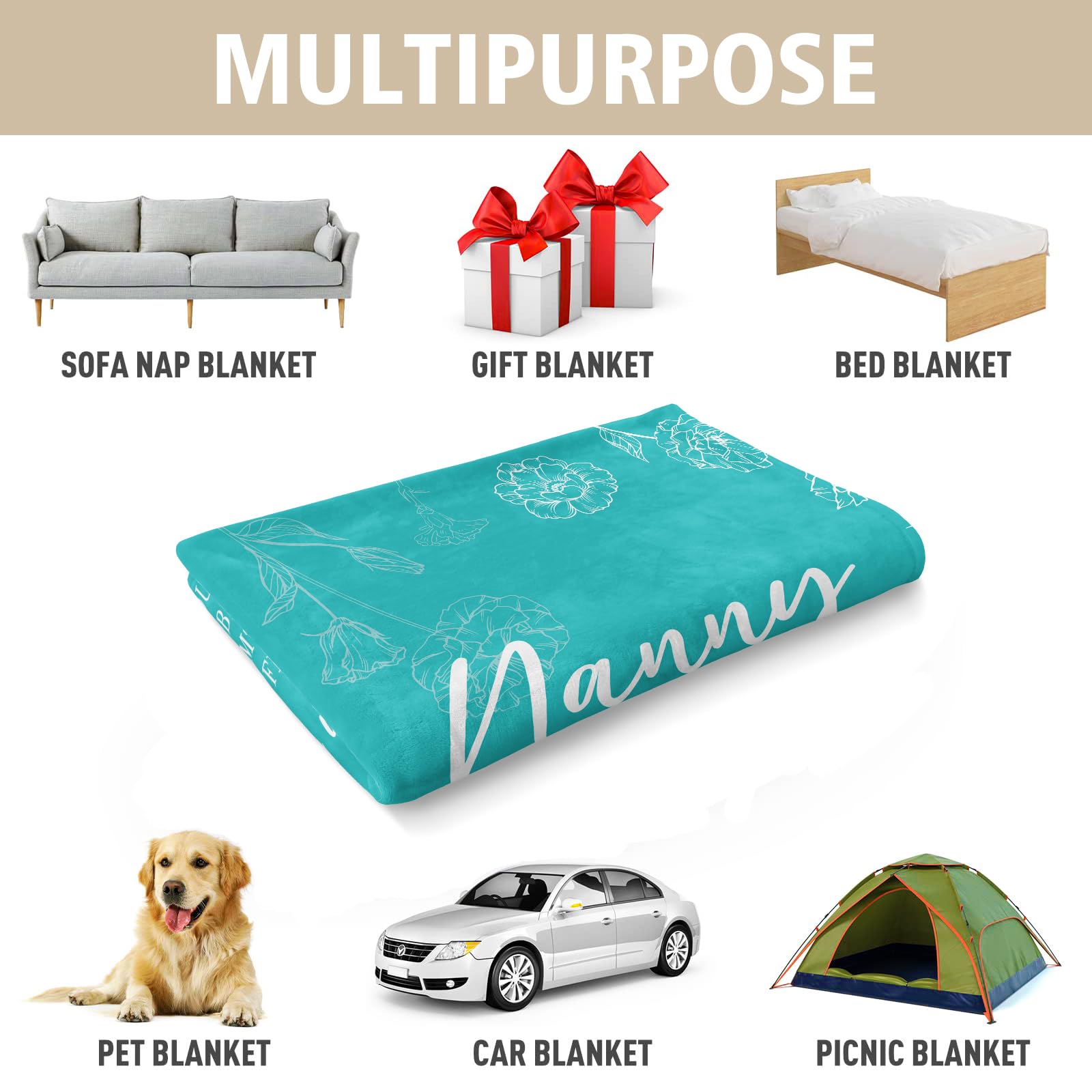 GiltGlimmer Nanny Gifts for Grandma, Gifts for Nanny Blanket, Nanny Birthday Gift from Grandkids, to My Nanny Nana Grandma Blanket 50" x 60", Teal