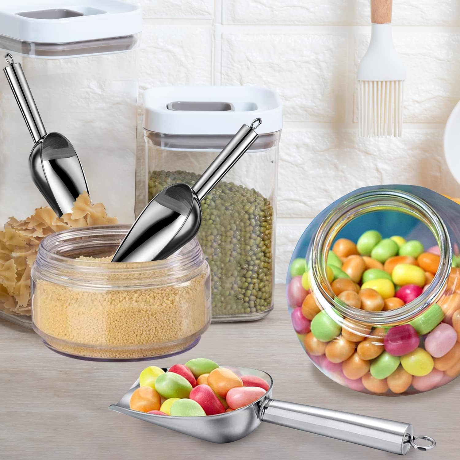 Pelle à glace en acier inoxydable, multifonctionnelle avec poignée confortable, pelle à farine pour grains de café, fruits secs, pelle pour bonbons, glace, frites (1,077 g