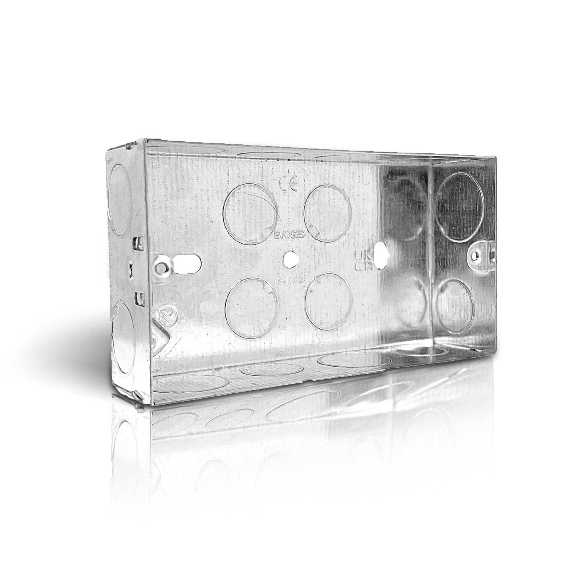 LampStation Metal Back Box | 2 Gang 35mm | Galvanised Steel Pattress Box for Electrical Sockets & Switches | Knockouts, Adjustable Lugs, Brass Earth Terminal | BS 4662 | 10 Pack