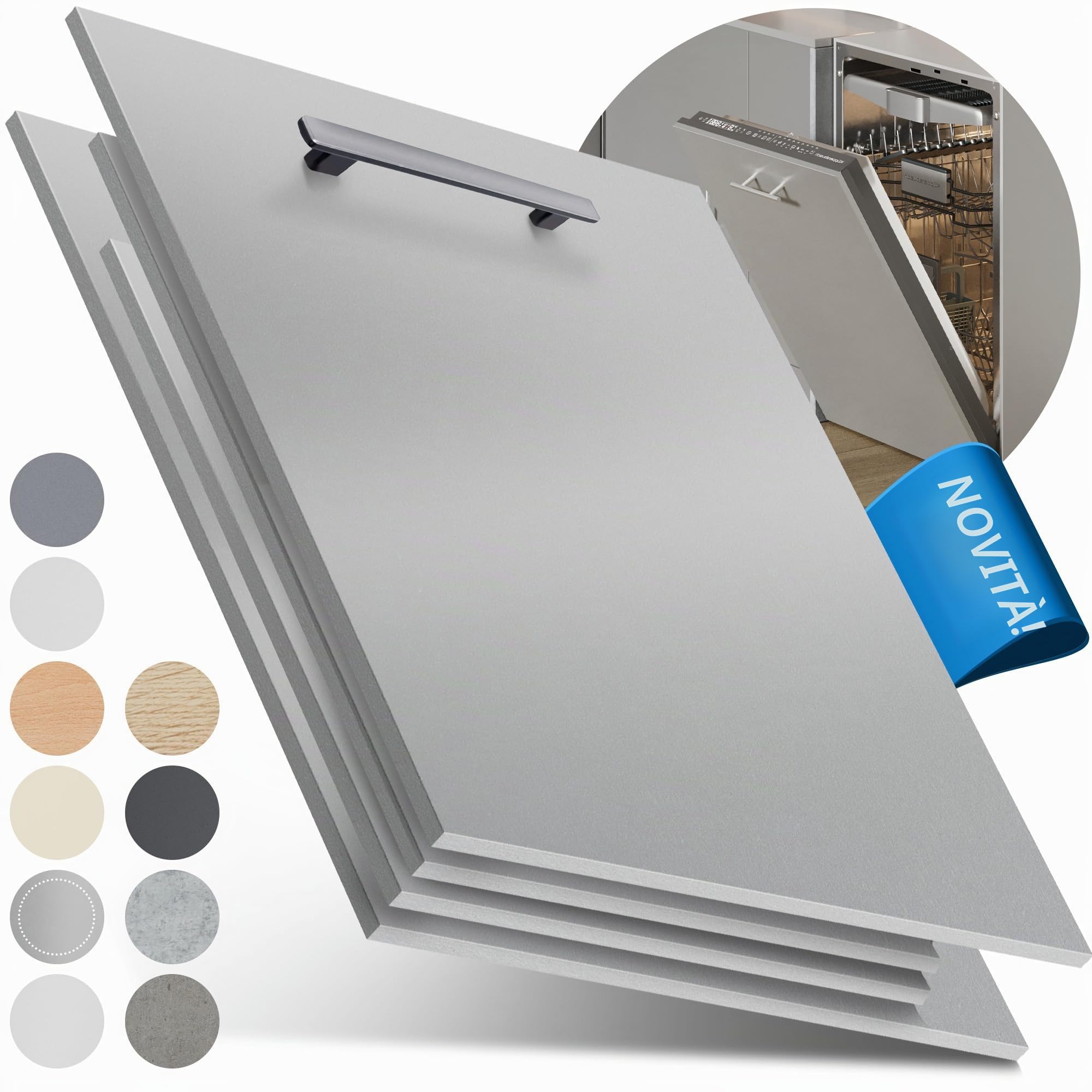 Pannello frontale per lavastoviglie [60 cm & 45 cm] In 10 colori - Per lavastoviglie completamente integrate e semi integrate (Metallic, 715 x 594 mm)