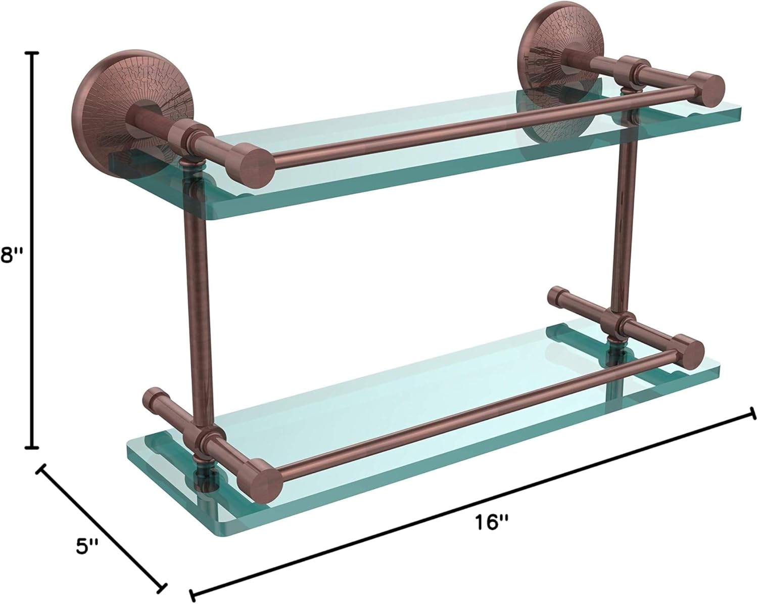 Allied Brass MC-2/16-GAL-SN Mc 2 Gal Monte Carlo Inch Double Gallery Rail Glass Shelf, 16 Inch, Satin Nickel