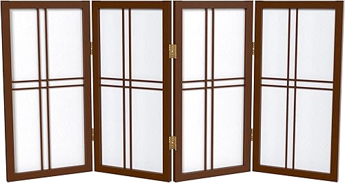Pantalla Shoji de doble cruz corta para escritorio de 2 pies - Nogal - 4 paneles