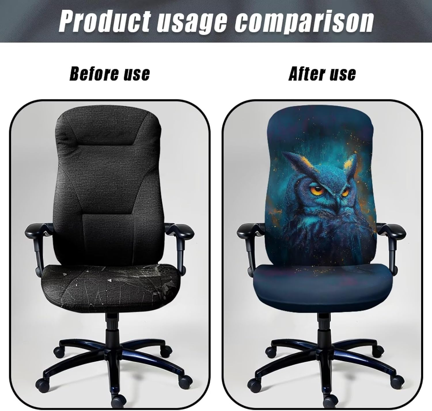 Blue Owl Pattern Office Chair Cover, Removable Computer Cover for Chair with Elastic Bottom Universal Rotating Desk High Back Seat Protective Chairs Slipcovers-L