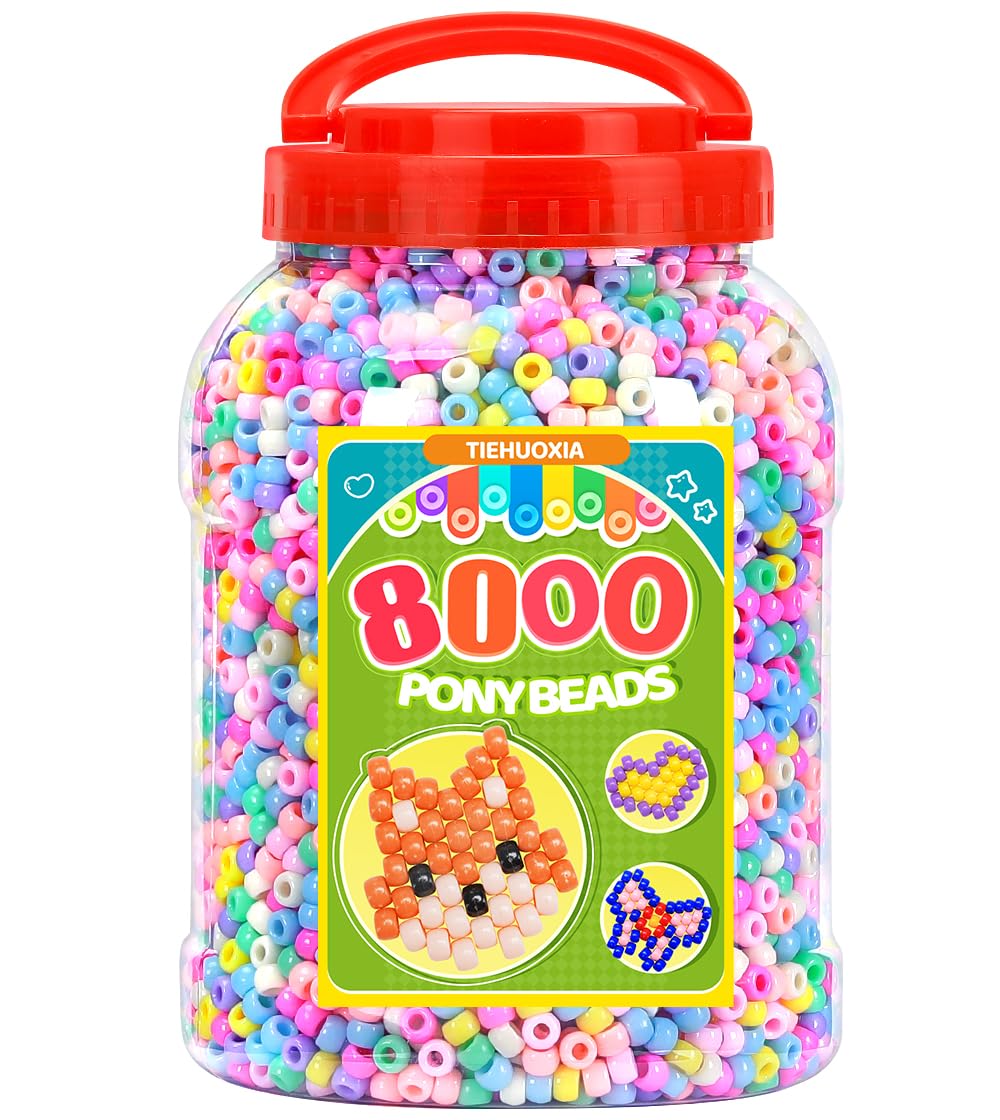 Tiehuoxia 8000 PCS Pony Beads for Bracelet Making, 6Γ9 mm Plastic Bead, Colorful Kandi Beads for Hair Braids, Crafting, Necklace and DIY Projects (Macaroom)