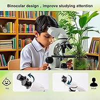 Vista 2 de Microscopio binocular compuesto para niños, adultos, estudiantes, 40X-2000X, kits de microscopio para edición en el hogar, kits de aprendizaje
