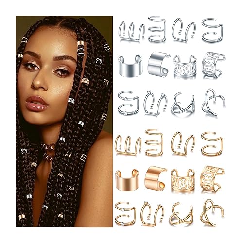 NAISKA 24 piezas de joyería para el cabello con diamantes de imitación de cristal para trenzas, rastas, trenzas de cabello, puños de metal sin