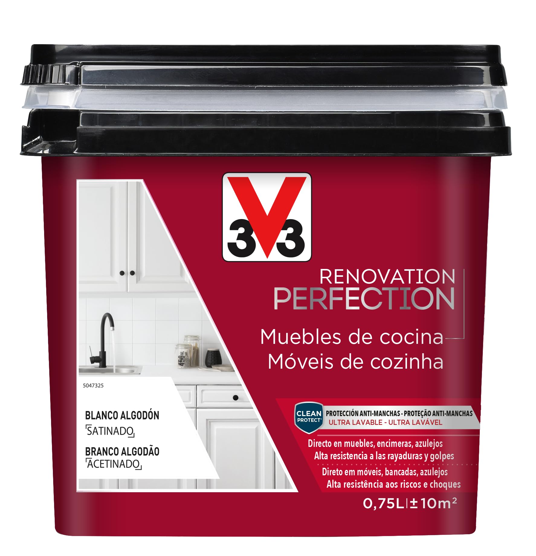 V33 Esmalte Renovation Perfection Cocina Blanco Algodón Satinado 0,75L