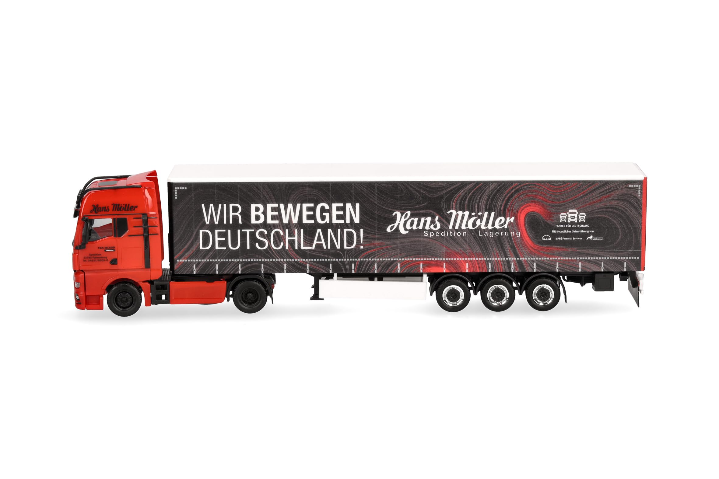 Herpa truck model MAN TGX GX curtain canvas semitrailer "Hans Möller/Wir bewegen Deutschland", on a scale of 1:87 - Image 4