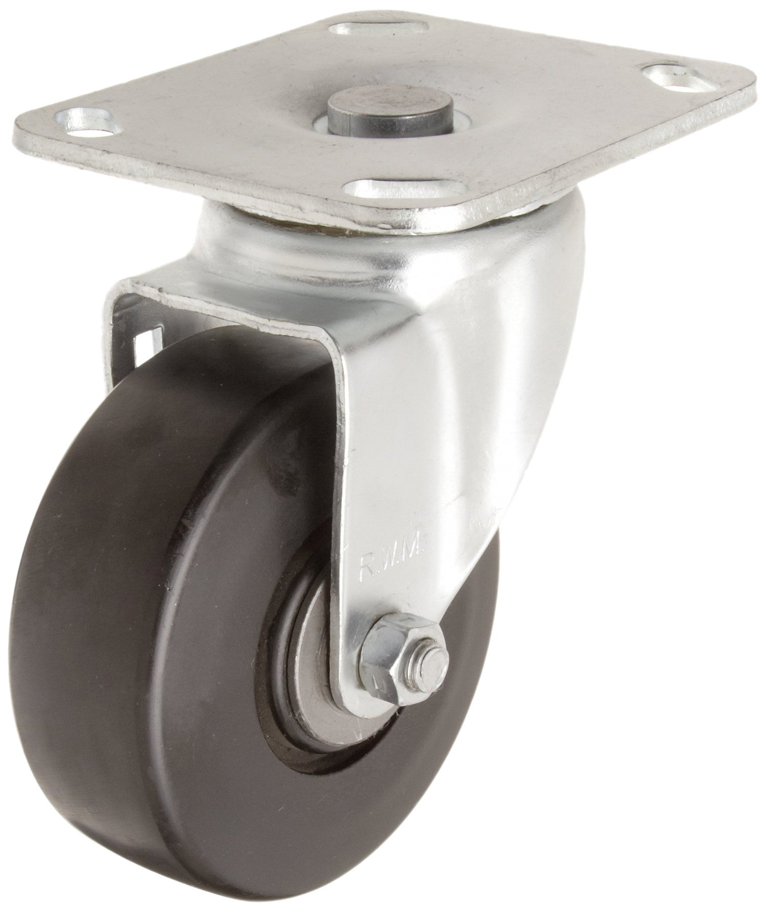 40 Series Plate Caster, Swivel, Polyolefin Wheel, Roller Bearing, 375 lbs Capacity, 4" Wheel Dia, 1-1/2" Wheel Width, 5-5/8" Mount Height, 4-1/2" Plate Length, 4" Plate Width