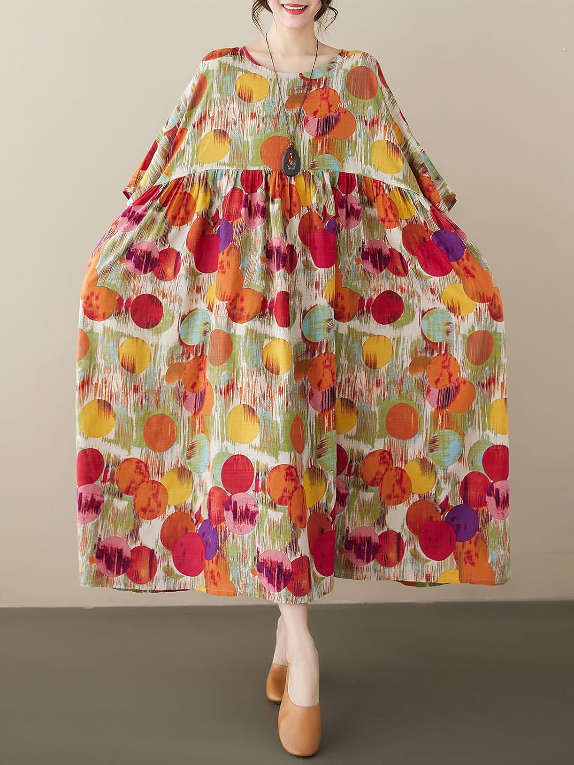 Women's Plus Size Dresses Colorful Polka Dots Print Round Neck Summer Casual Dress Oversized - Image 5