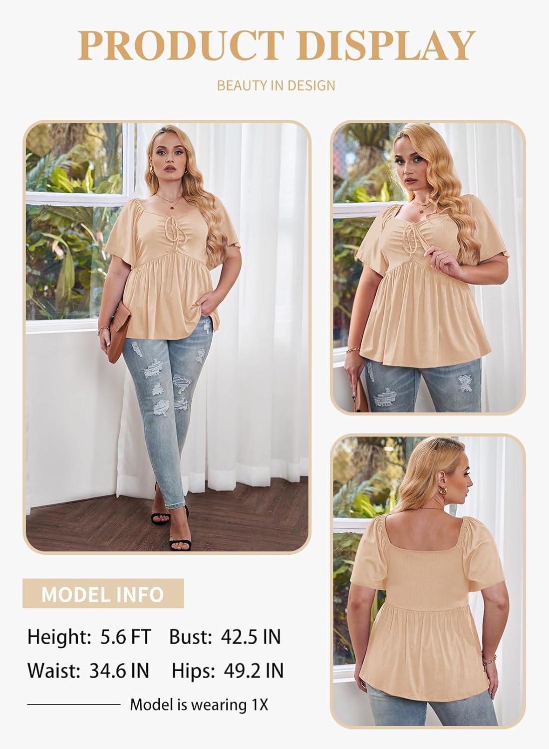 Eytino Plus Size Tops for Women Sweetheart Neck Short Sleeve Peplum Blouse Summer Loose Babydoll Shirts(1X-5X) - Image 2